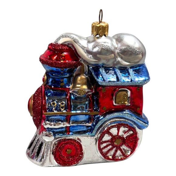 Hallmark Crown Reflections Festive Locomotive Blown Glass Ornament Red & Silver - Picture 2 of 9
